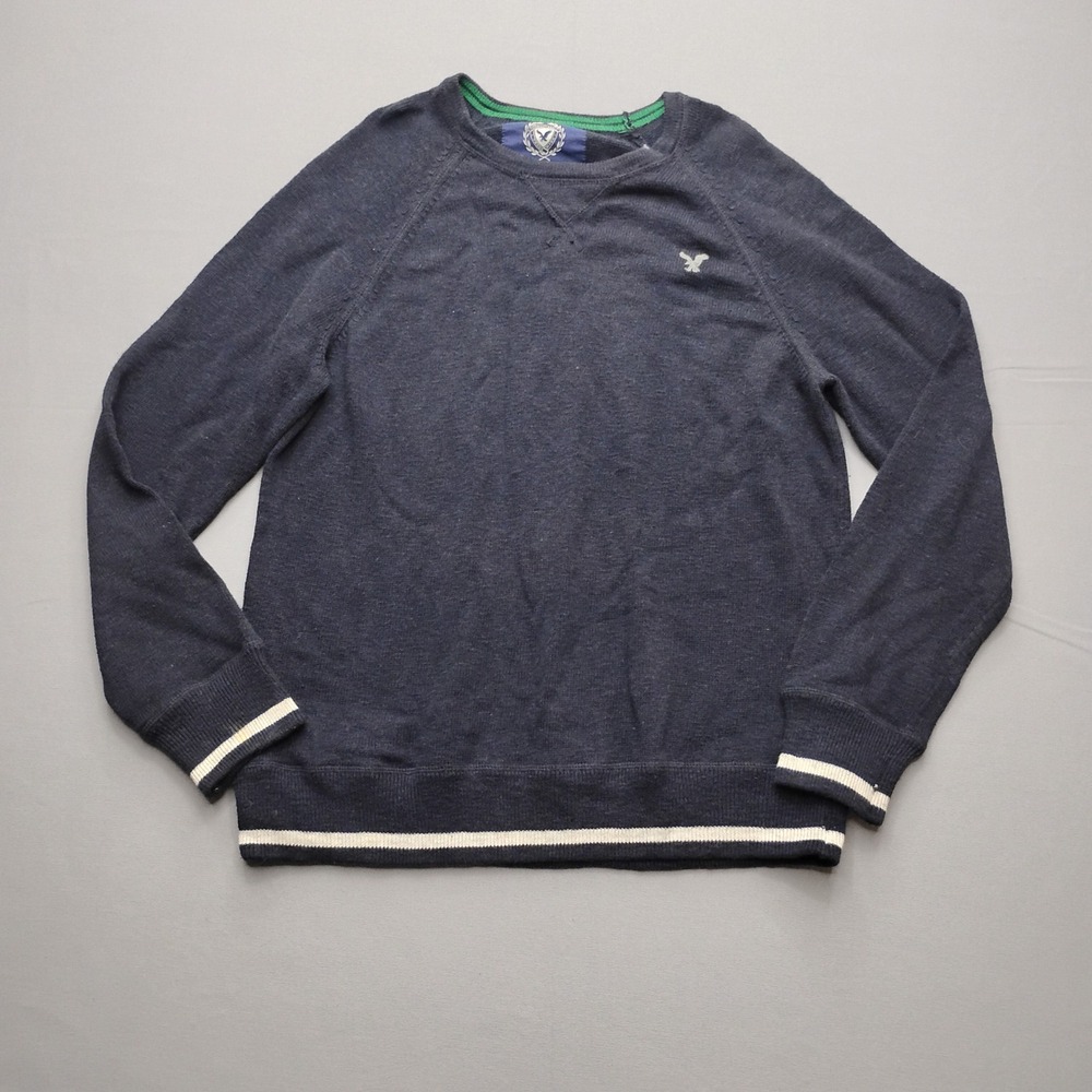 American Eagle Outfitters Mens XL Navy Blue Cotton Raglan Crewneck Sweater